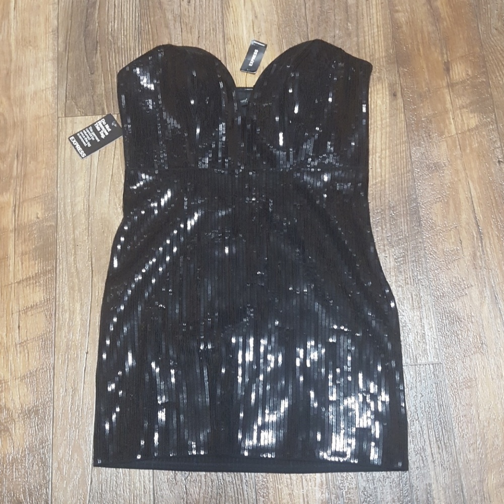 Express Sequin Little Black Dress NWT